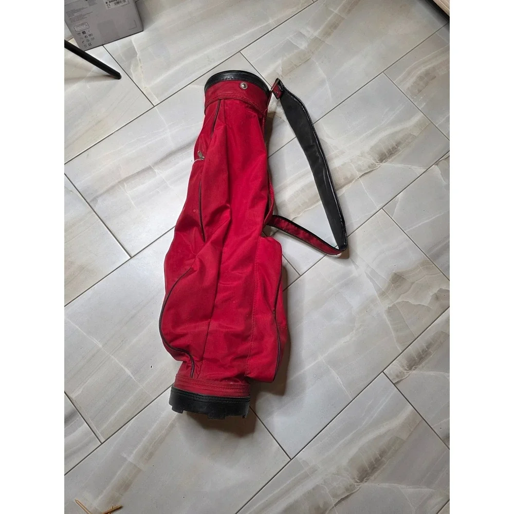 Vintage Red Golf Sunday Carry Bag Lightweight Canvas Padded Strap 32 Inch‎